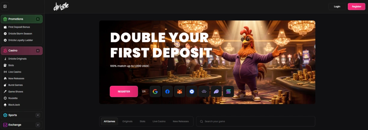 Banner principale di Drizzle Bet Casino.
